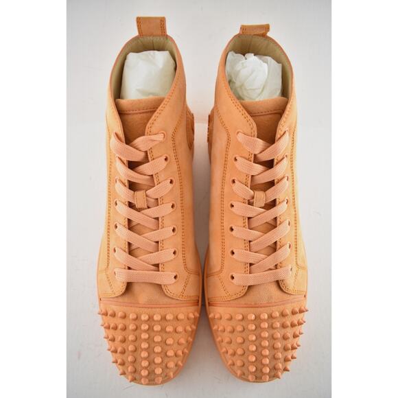 Christian Louboutin Lou Spikes Flat Melon Orange Suede High Top Sneaker 44 11 - Picture 8 of 15
